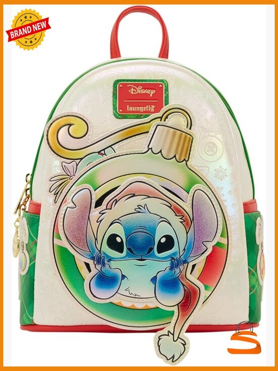 Lilo and Stitch Holiday Mini Backpack - Faux Leather, Detachable Charms